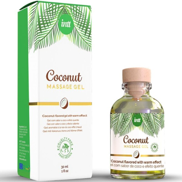 INTT - GEL DE MASSAGEM VEGANO COM SABOR DE COCO E EFEITO AQUECEDOR LINHA INTT VEGAN