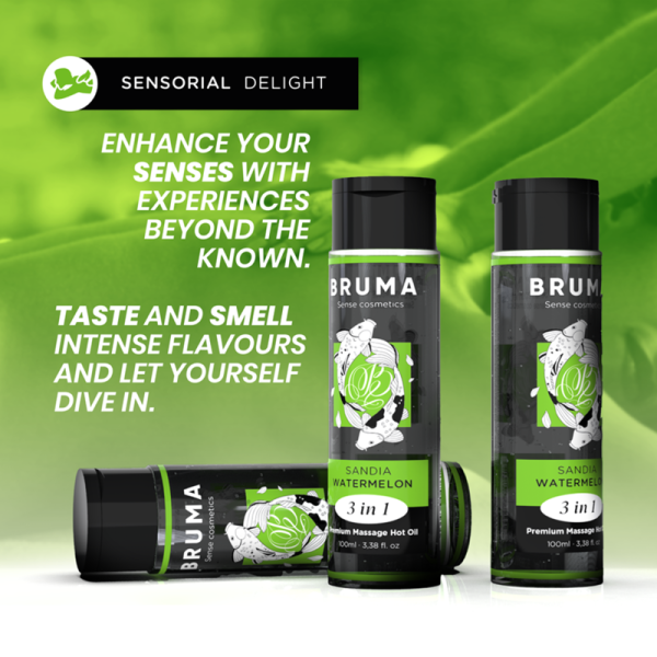 BRUMA - ACEITE DE MASAJE PREMIUM EFECTO CALOR SABOR SANDÍA 3 EN 1