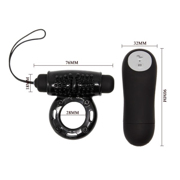 Baile - Anillo Control Remoto Negro 20V - Cockring con vibración