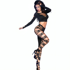 CHILIROSE - CR 3654 CONJUNTOS PRETOS TOP E LEGGINS S/M CHILIROSE