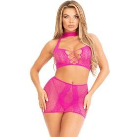 LEG AVENUE - HAUT ET JUPE OUVERTS EN DENTELLE FUCHSIA LEG AVENUE SETS