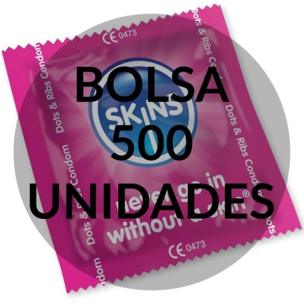 SKINS - CONDÓN PUNTOS Y TIRAS BOLSA 500 UNIDADES SKINS