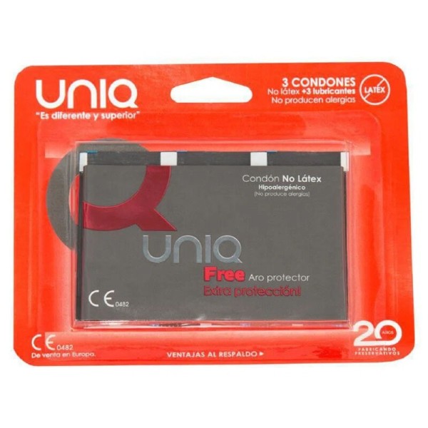 UNIQ - FREE PRÉSERVATIFS SANS LATEX AVEC ANNEAU DE PROTECTION 3 UNITÉS UNIQ