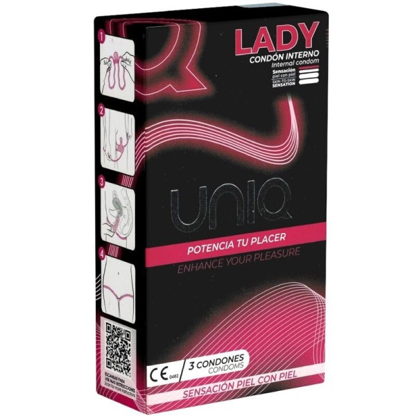 UNIQ - LADY CONDOM PRÉSERVATIFS FÉMININS SANS LATEX AVEC PORTE-JARRETELLES 3 UNITÉS UNIQ