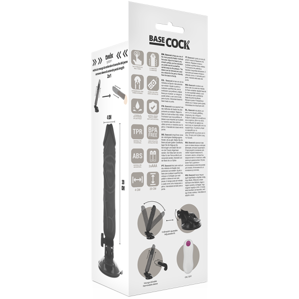 Basecock - Vibrador Realista Control Remoto Negro 20 CM -O- 4 CM