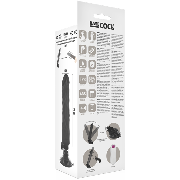 Basecock - Vibrateur Réaliste Télécommande Noir 21 CM -O- 4 CM