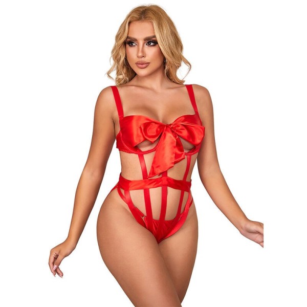 SUBBLIME - 954475 BODY SEXY AJOURÉ AVEC NOEUD ROUGE L/XL SUBBLIME BODYSTOCKINGS