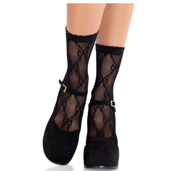 LEG AVENUE - MEIAS DE RENDA PRETA COM MEIAS BOW LEG AVENUE