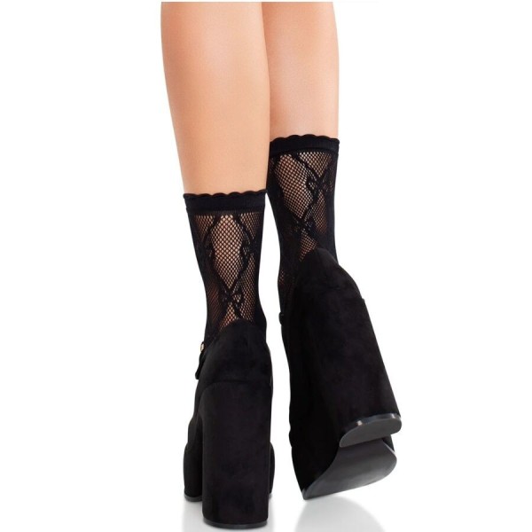 LEG AVENUE - MEIAS DE RENDA PRETA COM MEIAS BOW LEG AVENUE