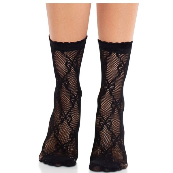 LEG AVENUE - MEIAS DE RENDA PRETA COM MEIAS BOW LEG AVENUE