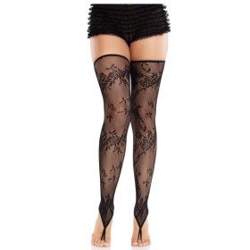 LEG AVENUE - BAS SANS PIEDS EN DENTELLE FLORALE NOIR LEG AVENUE HOSIERY