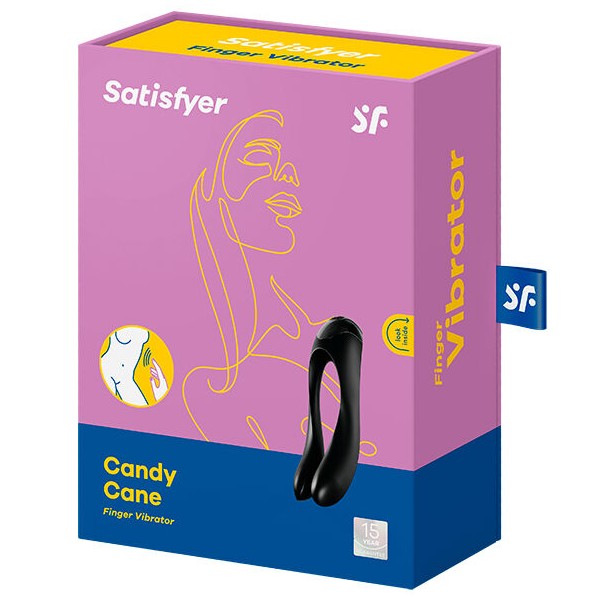 Satisfyer - Vibrador de dedo Candy Cane Negro – Para clítoris