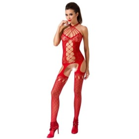 PASSION - FEMME BS056 BODYSTOCKING ROUGE TAILLE UNIQUE PASSION WOMAN