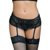 QUEEN LINGERIE - JARRETIÈRE ET STRING MOTIF FLORAL NOIR S/M QUEEN LINGERIE