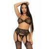 LEG AVENUE - ENSEMBLE TROIS PIÈCES SOUTIEN-GORGE, STRING ET BAS TAILLE UNIQUE - NOIR LEG AVENUE SETS