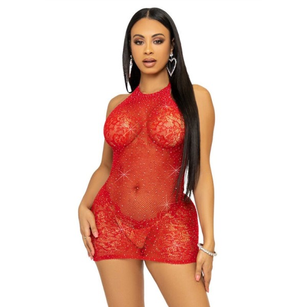 LEG AVENUE - RHINESTONE HALTER MINI ROBE TAILLE UNIQUE - ROUGE LEG AVENUE DRESSES