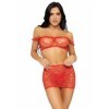 LEG AVENUE - CONJUNTO DE TRÊS PEÇAS TOP, MINISAIA E Thong TAMANHO ÚNICO - CONJUNTOS LEG AVENUE VERMELHO