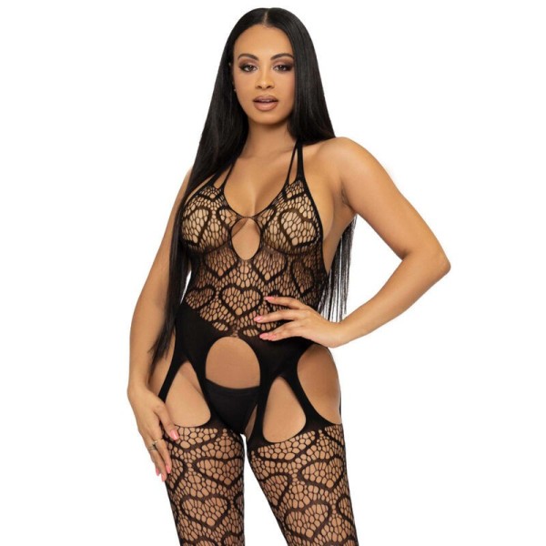 LEG AVENUE - BODYSTOCKING DE RED CON TIRANTES TALLA ÚNICA - NÉGRO LEG AVENUE BODYSTOCKINGS