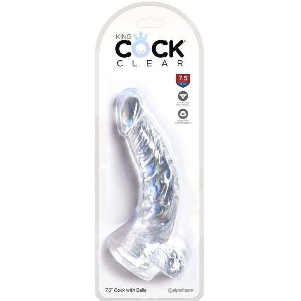 King Cock - Pene Curvo Realista Transparente Con Bolas 16,5 CM Tr