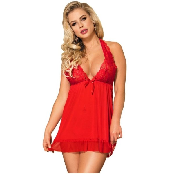SUBBLIME - BABYDOLL RED MOTIFS FLORAUX DANS LES SEINS L / XL SUBBLIME BABYDOLLS