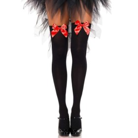 LEG AVENUE - CUISSES HAUTES EN NYLON NOIR AVEC NOEUD ROUGE TAILLE UNIQUE LEG AVENUE HOSIERY