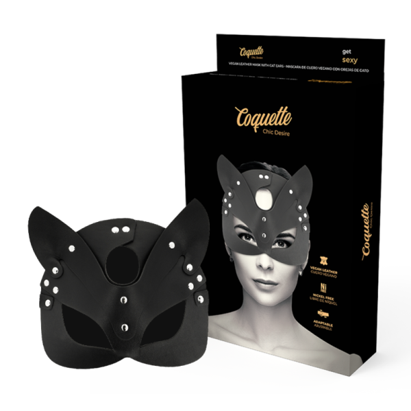 COQUETTE CHIC DESIRE - MÁSCARA DE COURO VEGANO COM ORELHAS DE GATO ACESSÓRIOS COQUETTE