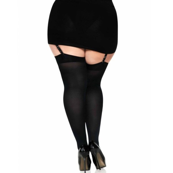 LEG AVENUE - CUISSES HAUTES EN NYLON NOIR AVEC NOEUD NOIR GRANDE TAILLE LEG AVENUE HOSIERY