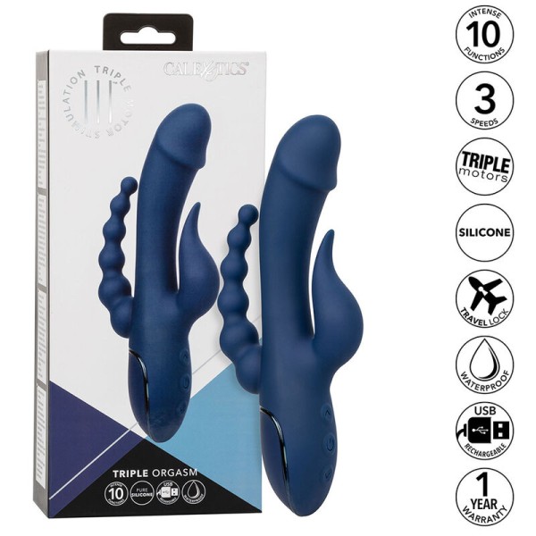 Calexotics - Vibrador Triple Orgasmo Azul - Vibradores Conejo
