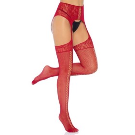 LEG AVENUE - BAS DENTELLE BORDEAUX AVEC JARRETIÈRE TAILLE UNIQUE LEG AVENUE HOSIERY