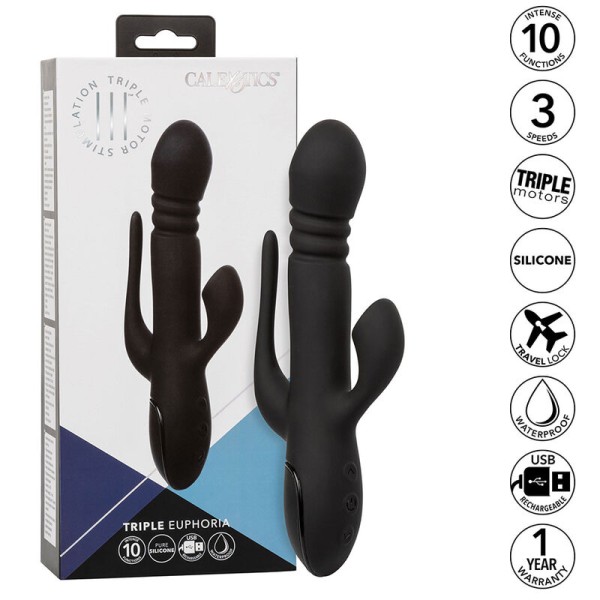 Calexotics - Vibrador Triple Euphoria Negro - Vibradores Conejo