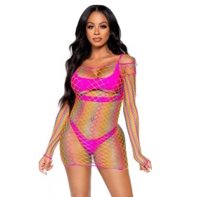 LEG AVENUE - NET ROBE MANCHES LONGUES TAILLE UNIQUE - MULTICOLORE LEG AVENUE DRESSES
