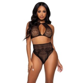 LEG AVENUE - ENSEMBLE DEUX PIÈCES HALTER CROP TOP & THONG CULOTTE TAILLE UNIQUE LEG AVENUE SETS