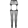 PASSION - COLLANT NOIR AVEC JARRETIÈRE S028 TAILLE UNIQUE PASSION WOMAN GARTER & STOCK