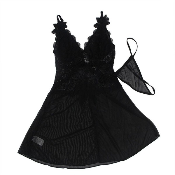 SUBBLIME - TISSU TULLE BABYDOLL AVEC DENTELLE ET DÉTAIL FLEUR NOIR L/XL SUBBLIME BABYDOLLS