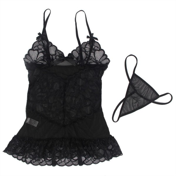 SUBBLIME - BABYDOLL BRETELLES RÉGLABLES ET DENTELLE TRANSPARENTE IMPRIMÉ FLEURI NOIR L/XL SUBBLIME BABYDOLLS