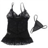 SUBBLIME - BABYDOLL BRETELLES RÉGLABLES ET DENTELLE TRANSPARENTE IMPRIMÉ FLEURI NOIR L/XL SUBBLIME BABYDOLLS