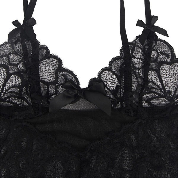 SUBBLIME - BABYDOLL BRETELLES RÉGLABLES ET DENTELLE TRANSPARENTE IMPRIMÉ FLEURI NOIR L/XL SUBBLIME BABYDOLLS