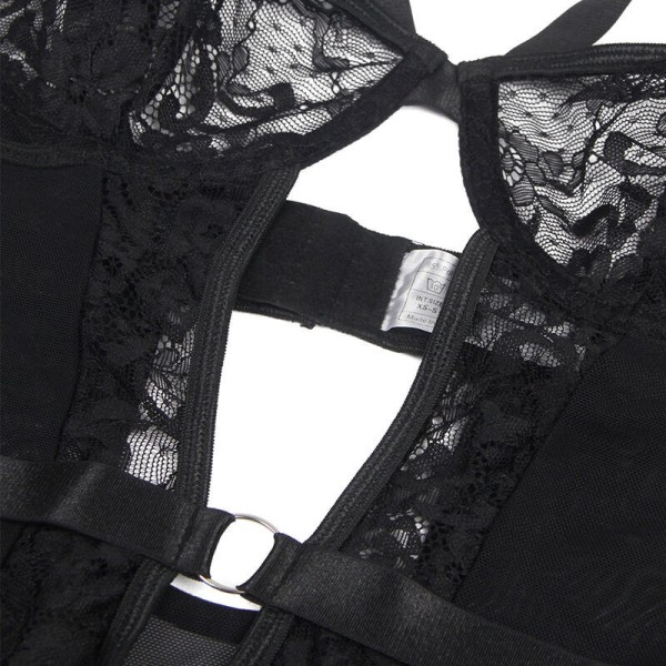 SUBBLIME - TEDDY AVEC JARRETIÈRE AVEC DÉTAIL DENTELLE ET BANDES NOIR L/XL SUBBLIME BODIES