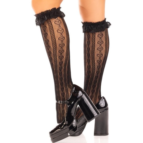 LEG AVENUE - CHAUSSETTES HAUTES À VOLANTS NOIR LEG AVENUE HOSIERY