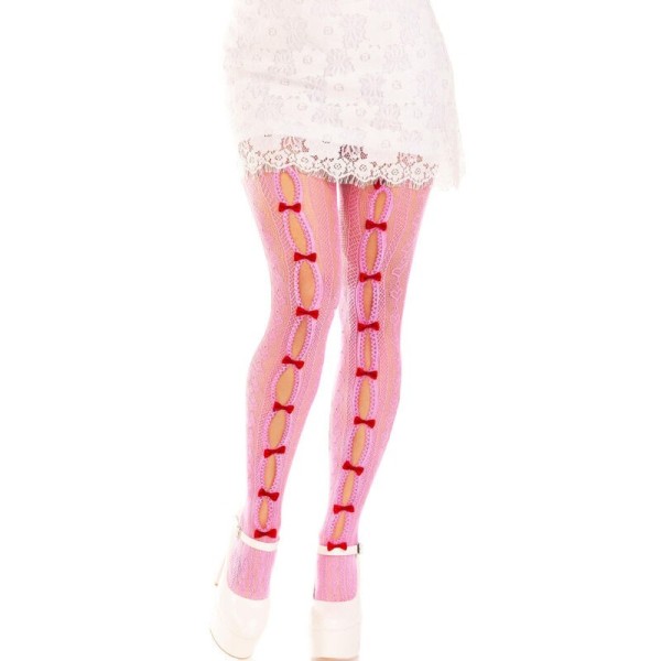 LEG AVENUE - MEIAS COM ABERTURAS DE CORAÇÃO E NÓS ROSA LEG AVENUE HOSIERY