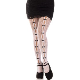 LEG AVENUE - MEIAS COM ABERTURAS DE CORAÇÃO E NÓS BRANCOS LEG AVENUE HOSIERY
