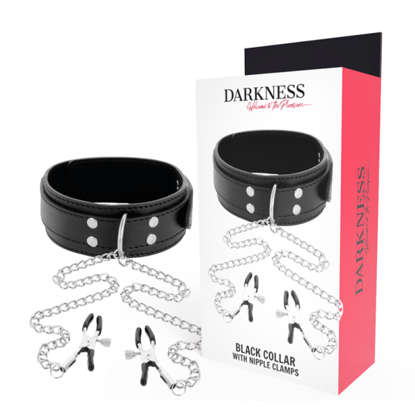 DARKNESS - COLLIER AVEC PINCES NIPPLE NOIR DARKNESS BONDAGE - Colliers
