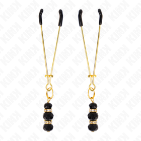 KINK - PINCES À TETON FINES OR AVEC 3 BILLES DE VERRE NOIR 7 CM KINK NIPPLE GRIP