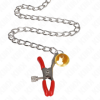 KINK - PINCES À TAMELON ET CLITO BELL TRIPLE ROUGE AVEC CHAINE 30 CM KINK NIPPLE GRIP