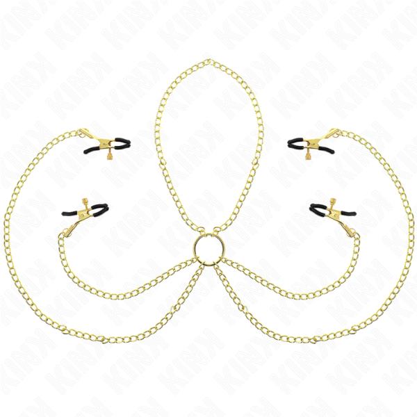 KINK - 4 PINCES À TAMELON ET CLITO RÉGLABLES OR KINK NIPPLE GRIP