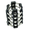 OHMAMA FETISH - CAGE PÉNIS AVEC ANNEAUX MÉTALLIQUES ET SANGLE EN CUIR OHMAMA FETISH