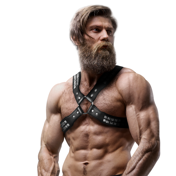 FETISH SUBMISSIVE ATTITUDE - HARNAIS EN CUIR ÉCOLOGIQUE POUR HOMMES POITRINE CROISÉE AVEC RIVETS FETISH SUBMISSIVE ATTITUDE
