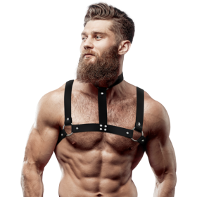 FETISH SUBMISSIVE ATTITUDE - HARNAIS DE POITRINE RÉGLABLE EN ÉCO-CUIR AVEC COLLIER POUR HOMMES FETISH SUBMISSIVE ATTITUDE