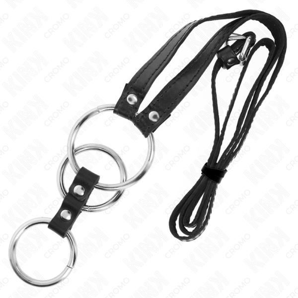 KINK - ANNEAU PÉNIS TRIPLE MÉTAL 3,8 CM À 5 CM AVEC CEINTURE EN CUIR 112 CM KINK RING POWER