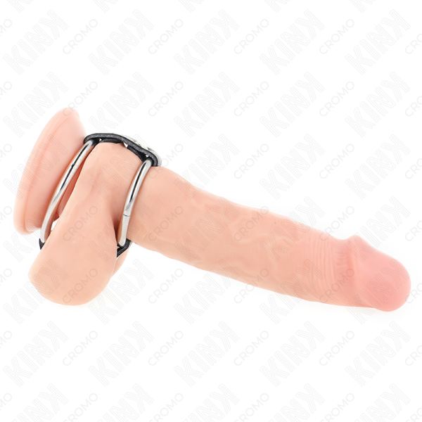 KINK - ANEL DE PÊNIS DE METAL DUPLO DE 3,8 CM A 5 CM CONECTADO AO COURO KINK RING POWER